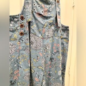 Easel Blue Floral Denim Overalls